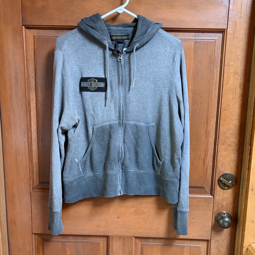 Harley-Davidson Gray Zip-Up Hoodie with Logo Patch